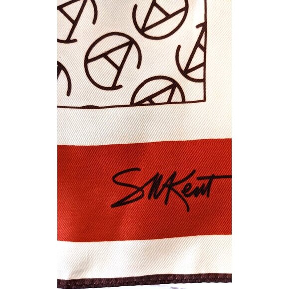Vintage SN Kent Avon Women's Scarf Beige Red Square Signed 26*26" Made In Japan - Picture 2 of 8